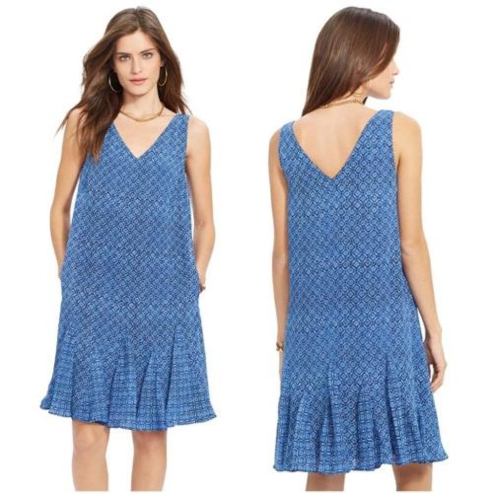 Ralph Lauren Geo Print Indigo Sky V-Neck Dress 2